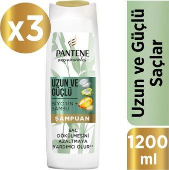 Pantene Uzun Ve Güçlü Şampuan, Bambu Ve Biyotinli, 400 ml x 3 Adet