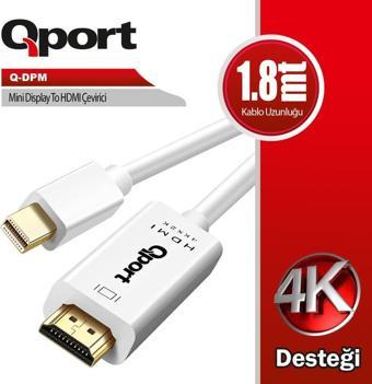 QPort Q-DPM 1.8 Metre Mini Display Port HDMI Kablo