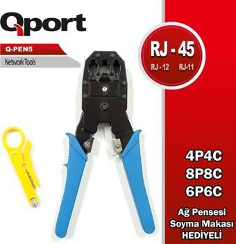 QPort Q-PEN5 RJ11/12/45 Sıkma Pensesi + Sıyırma Aparatı