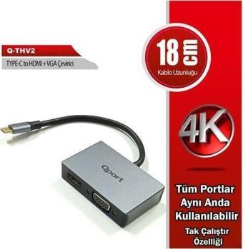 QPort Q-THV2 Type-C To HDMI+VGA Çevirici