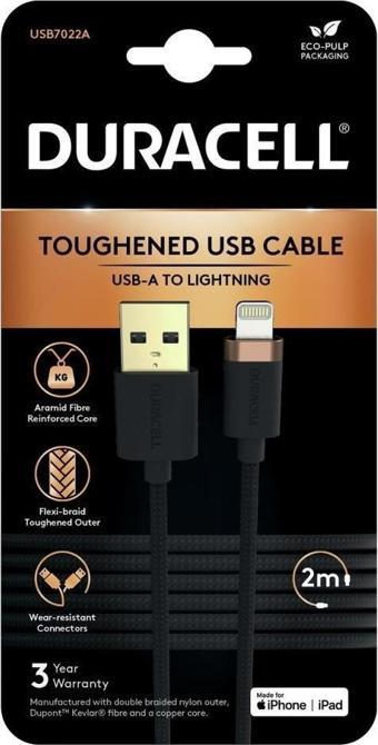 Duracell 2m Lightning to USB-A Örgülü Şarj Kablosu - Siyah