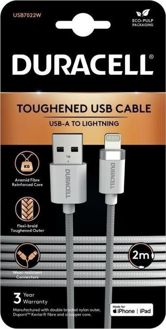 Duracell 2m Lightning to USB-A Örgülü Şarj Kablosu - Beyaz