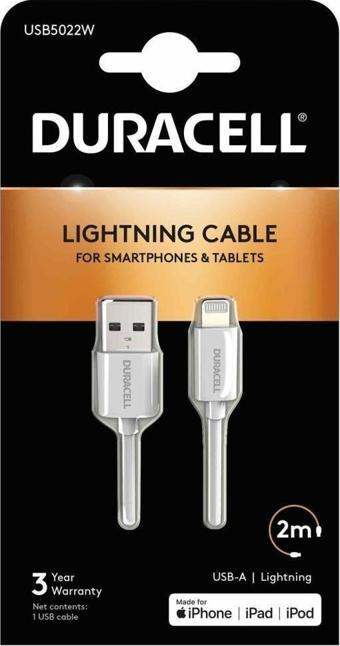 Duracell 2m Lightning to USB-A Şarj Kablosu - Beyaz