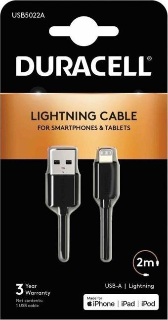 Duracell 2m Lightning to USB-A Şarj Kablosu - Siyah