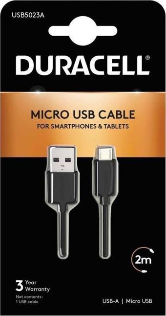 Duracell 2m USB-A to Micro USB Şarj Kablosu - Siyah