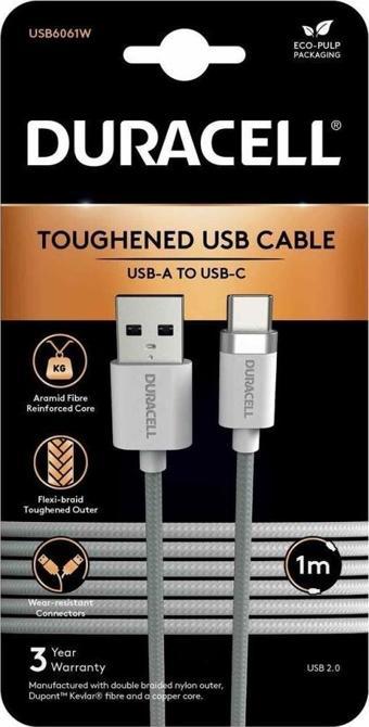 Duracell 1m USB-A to USB-C Örgülü Şarj Kablosu - Beyaz