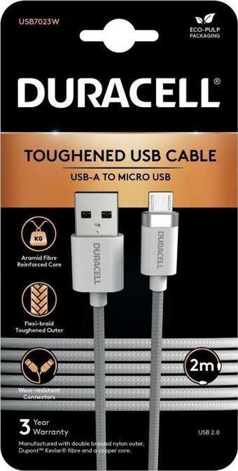 Duracell 2m USB-A to Micro USB Örgülü Şarj Kablosu - Beyaz