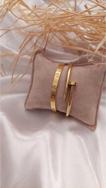 Bers Aksesuar Çivi Ve Cartier Çelik Bileklik Set