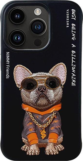 iPhone 14 Pro Dog Serisi Nakış işlemeli Gözlük Detaylı Kılıf Siyah