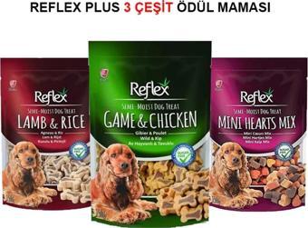 Reflex 3 Çeşit Köpek Ödül Maması 150Gx3 (Game&Chicken, Lamb&Rice, Mini Hearts Mix)