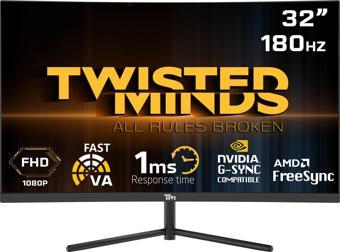 TWISTED MINDS 32" TM32CFHD180VA FHD 180HZ 1MS HDMI DP HDR10 R1500 KAVİSLİ RGB GAMING MONİTÖR