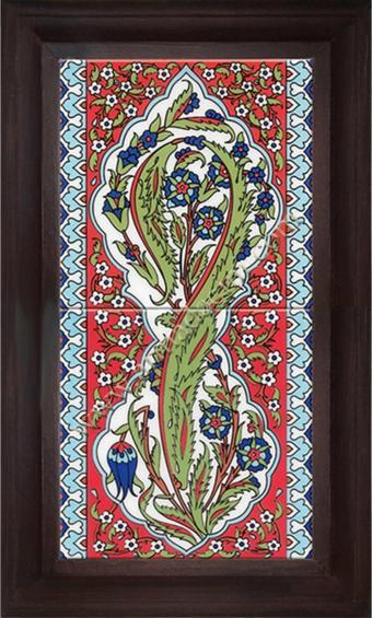 Armada Çini 20x40 Cm Ed 159 Kırmızı Kıvrık Yaprak El Dekoru Çini Pano