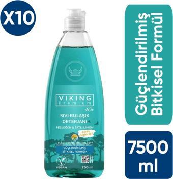 Viking Premium Vegan Sıvı Bulaşık Deterjanı Fesleğen & Tatlı Limonlu 750 Ml X10 Adet