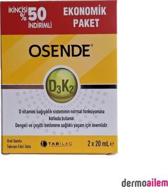 Osende Vitamin D3K2 Damla 20 ml 2'li Ekonomik Paket