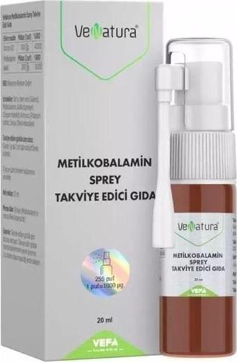 Venatura Vitamin B12 Metilkobalamin Sprey Takviye Edici Gıda 20 ml