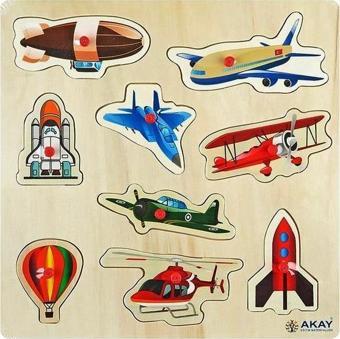 Ahşap Tutmalı Puzzle Hava Taşıtları Akay