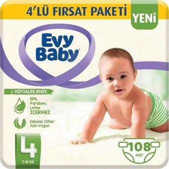 Evy Baby Bebek Bezi 4 Beden Maxi 4'lü Fırsat Paketi 108 Adet (YENİ)