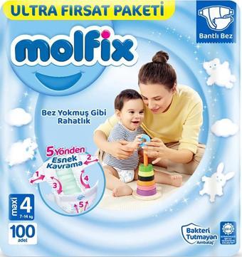 Molfix Bebek Bezi Ultra Fırsat Paketi Maxi 4 No 100 Lü