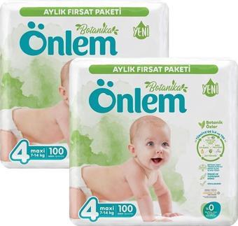 Önlem Botanika 4 Numara Maxi Bebek Bezi Fırsat Paketi 200 Adet (7-14 KG)