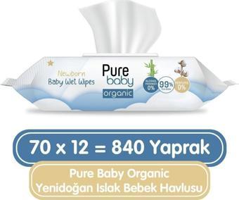 Pure Baby Organic Yenidoğan Islak Havlu 12x70 (840 Yaprak)