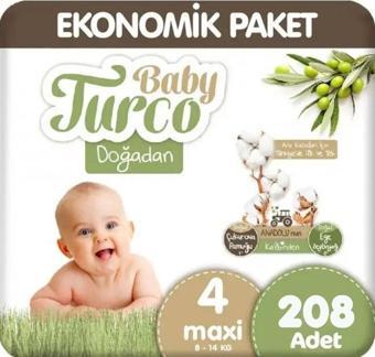 Baby Turco Doğadan Ultra Fırsat Bebek Bezi 4 No Maxi 104 Lü X 2 Adet