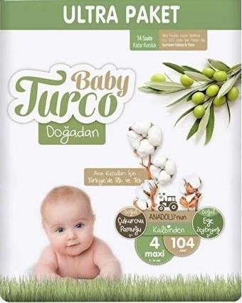 Baby Turco Doğadan Ultra Fırsat Bebek Bezi 4 No Maxi 104’LÜ