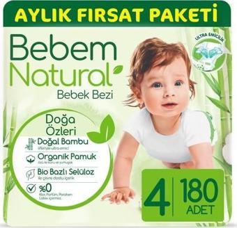 Bebem Natural Bebek Bezi 4 Beden Maxi Aylık Fırsat Paketi 180 Adet