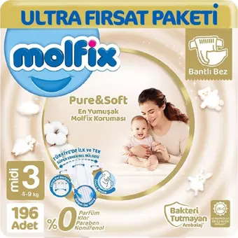 Molfix Pure&Soft Bebek Bezi 3 Beden Ultra Fırsat Paketi 98x2 Adet