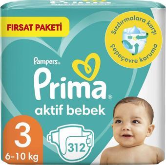 Prima Bebek Bezi Aktif  3 Beden Aylık Fırsat Paketi 312 Adet