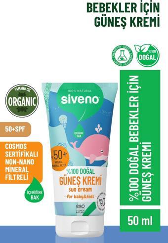 Siveno %100 Doğal Bebek Güneş Kremi Leke Karşıtı Antioksidan Nemlendirici Bitkisel Vegan UVA UVB SPF50