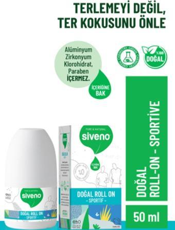 Siveno %100 Doğal Roll-On Sportif Sporcu Deodorant Ter Kokusu Önleyici Bitkisel Lekesiz Vegan 50 ml