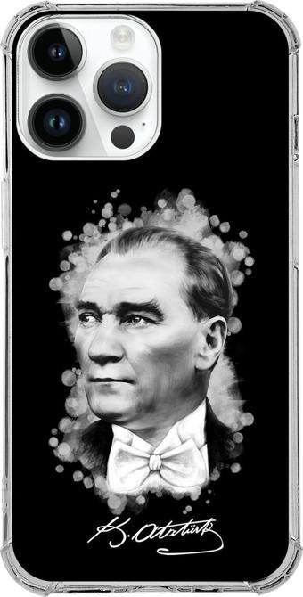 Printify Apple Iphone 14 Pro Max Uyumlu Köşe Korumalı Antişok Kapak Atatürk Tasarımlı Şeffaf Kılıf