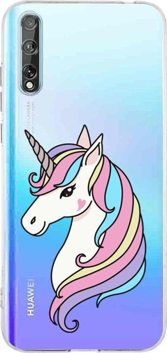 Printify Huawei P Smart S Uyumlu Kamera Korumalı Kapak Unicorn Tasarımlı Şeffaf Kılıf