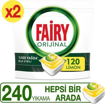 Fairy Hepsi Bir Arada Limon 120 Adet 2'li Paket Bulaşık Makinesi Tableti