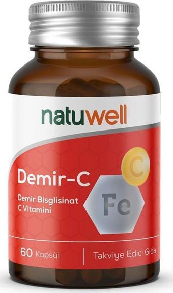 Natuwell Demir-C (Demir Bisglisinat + C Vitamini) 60 Kapsül