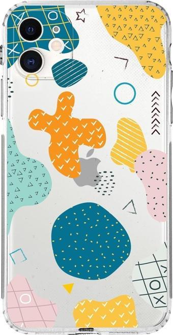 Printify Apple Iphone 11 Uyumlu Kamera Korumalı Kapak Geometrik Şekiller Tasarımlı Şeffaf Kılıf