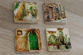 Taş Evler Doğal Taş Bardak Altlığı 4'lü set - Natural Stone Coasters