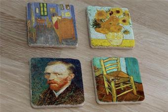 Van Gogh Eserleri Doğal Taş Bardak Altlığı 4'lü set - Natural Stone Coasters