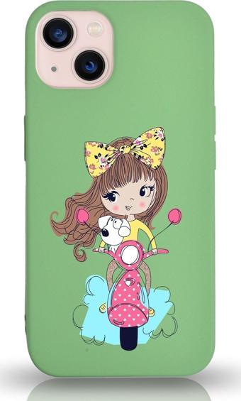 Printify Apple Iphone 13 Uyumlu Lansman Kılıf Vespagirl Tasarımlı Altı Kapalı Içi Kadife Kaplı Silikon Kapak