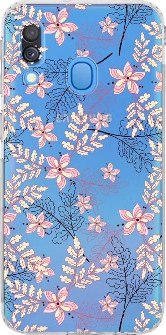 Printify Samsung Galaxy A40 Kamera Korumalı Kapak Floral Kırmızı Tasarımlı Şeffaf Kılıf