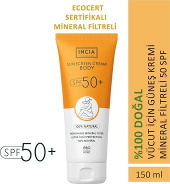 INCIA %100 Doğal Vücut Güneş Kremi Leke Karşıtı Mineral Filtreli Yüksek Koruma SPF50 UVA UVB 150 ml