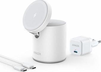 Anker 623 MagGo Kablosuz Şarj Cihazı Magsafe Uyumlu Stand Beyaz - B2568 (Anker Türkiye Garantili)