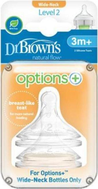 Dr Browns 2. Seviye Geniş Ağız Silikon Options+ Biberon Emziği, Ikili Paket