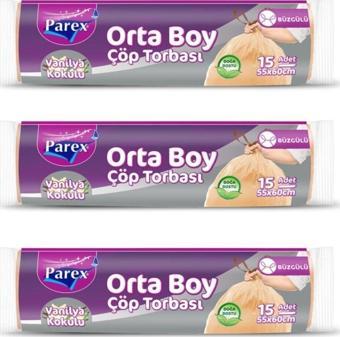 Parex Büzgülü Vanilya Kokulu Çöp Torbası Orta Boy X 3'lü Paket