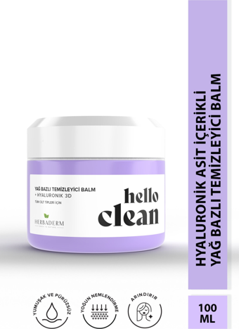 Herbaderm Hello Clean Yoğun Nemlendirici Yağ Bazlı Temizleyici Balm+Hyaluronik 3D 100ml