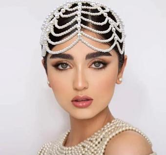 Eflamel Design Kristal Taşlı Incili Gelin Tacı Saç Aksesuarı, Nikah,düğün,kına,nişan Tacı Beyaz Saç Aksesuarı