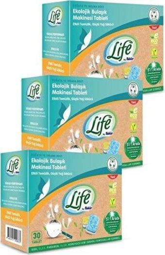 Life by Fakir Ekolojik Vegan Bulaşık Makinesi Tablet Deterjanı(30'lu) 3 Adet