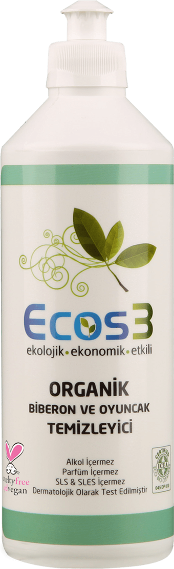 Ecos3 Biberon, Oyuncak ve Emzik Temizleyici, Organik & Vegan Sertifikalı, Kokusuz, Fosfatsız, 500ml