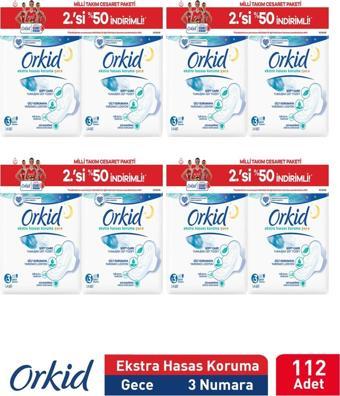 Orkid Extra Hassas Koruma Gece Süper Ekonomik Paket 112 Ped (14x8) Boy 3