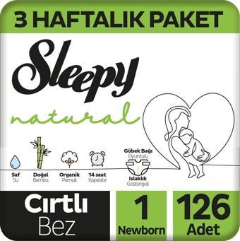 Sleepy Natural Bebek Bezi 1 Numara Yenidoğan 3 Haftalık Paket 126 Adet